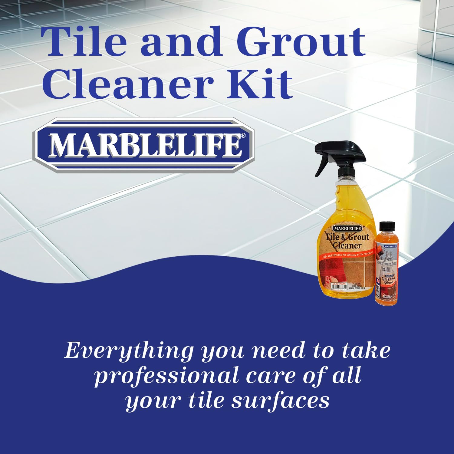 Marblelife Tile and Grout Cleaner Kit, Ready-to-Use 32 oz Spray Cleaner + 4 oz Concentrate Refill, Powerful Grout Cleaner for Tile Floors, Heavy Duty