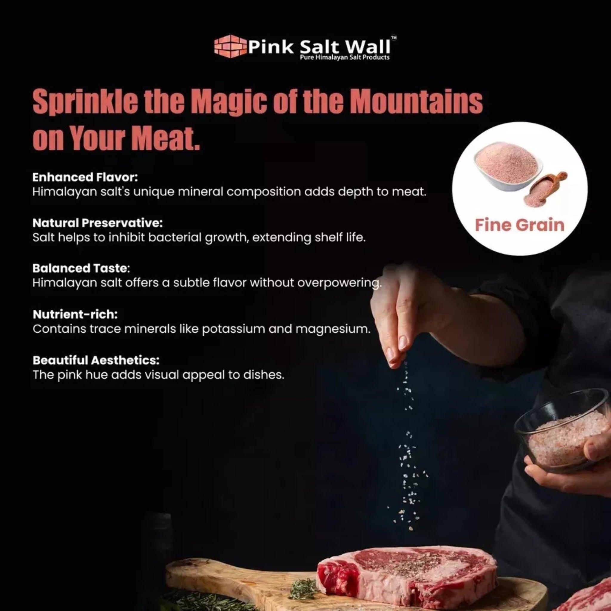 5 lbs Himalayan Pink Salt Fine Grain 100% Natural Hand-Mined Unrefined Pink Salt, Triple Spring Water Washed, Pure Flavor, 80+ Minerals.