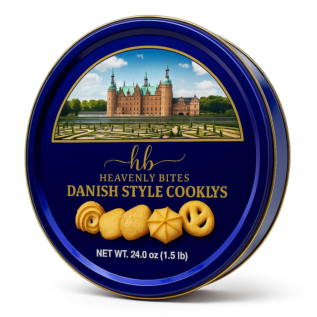 Heavenly Bites Danish Style Butter Cookies in Metal Tin 24 Oz