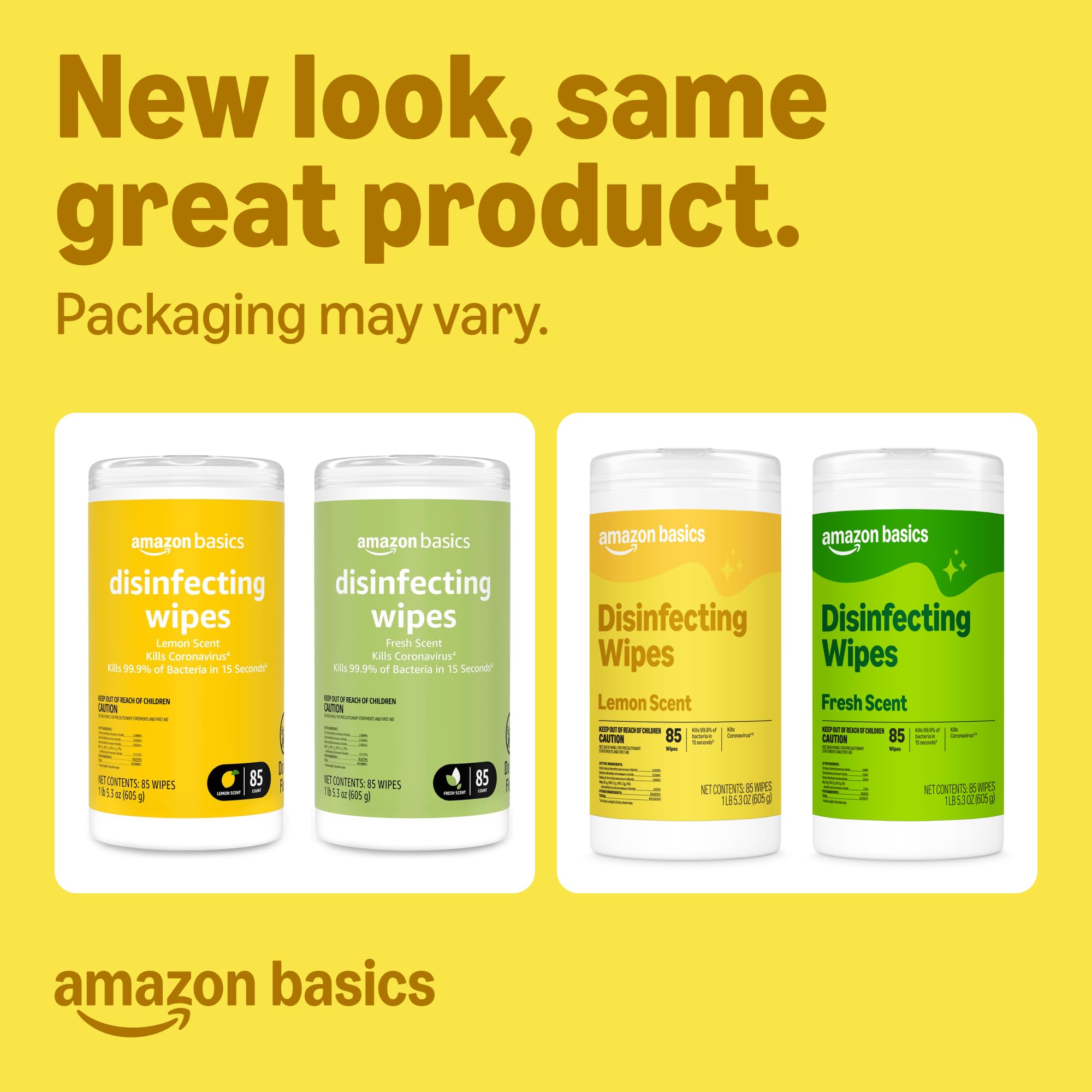 Amazon Basics Disinfecting Wipes, Lemon & Fresh Scent, Sanitizes, Cleans, Disinfects & Deodorizes, 255 Count (3 Packs of 85), Packaging May Vary