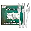 FOCUSLINE 300 Pack Disposable Silver Plastic Forks, Solid and Durable Plastic Cutlery Forks, Heavy Duty Disposable Utensil Silverware for Catering