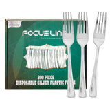 FOCUSLINE 300 Pack Disposable Silver Plastic Forks, Solid and Durable Plastic Cutlery Forks, Heavy Duty Disposable Utensil Silverware for Catering