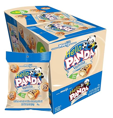 Panda Cookies Vanilla Filled, 2.2 oz Each Bag, Pack of 6, Bite Sized Cookies