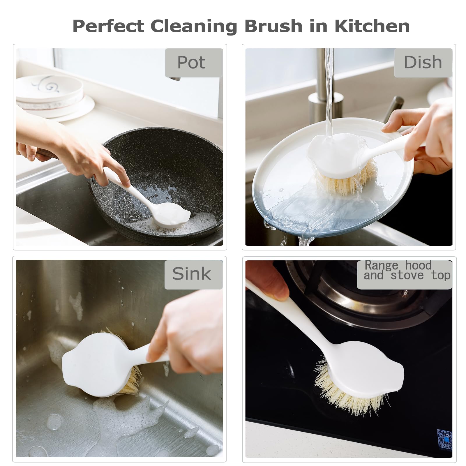 Facjoleco Dish Brush with Handle, Pot Brush, 2 Pack Kitchen Scrub Brushes for Cleaning, Dish Scrubber with Soft Bristles for Sink, Pots, Pans