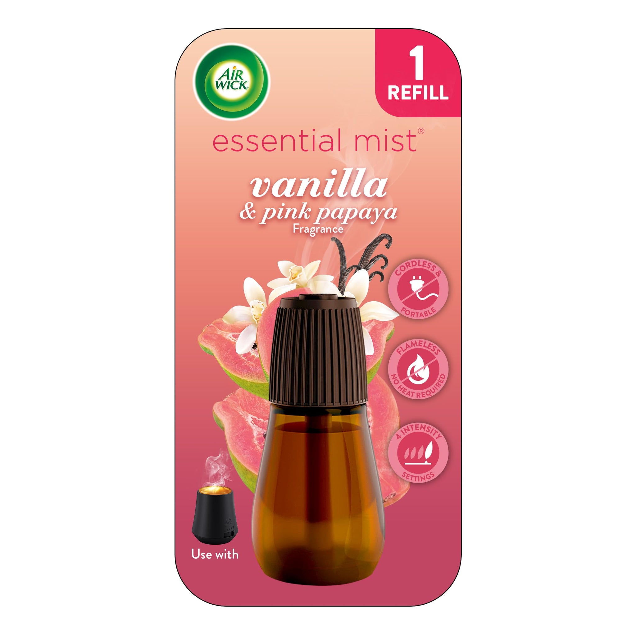 Air Wick Essential Mist Refill, 1 ct, Vanilla and Pink Papaya, Essential Oils Diffuser, Air Freshener