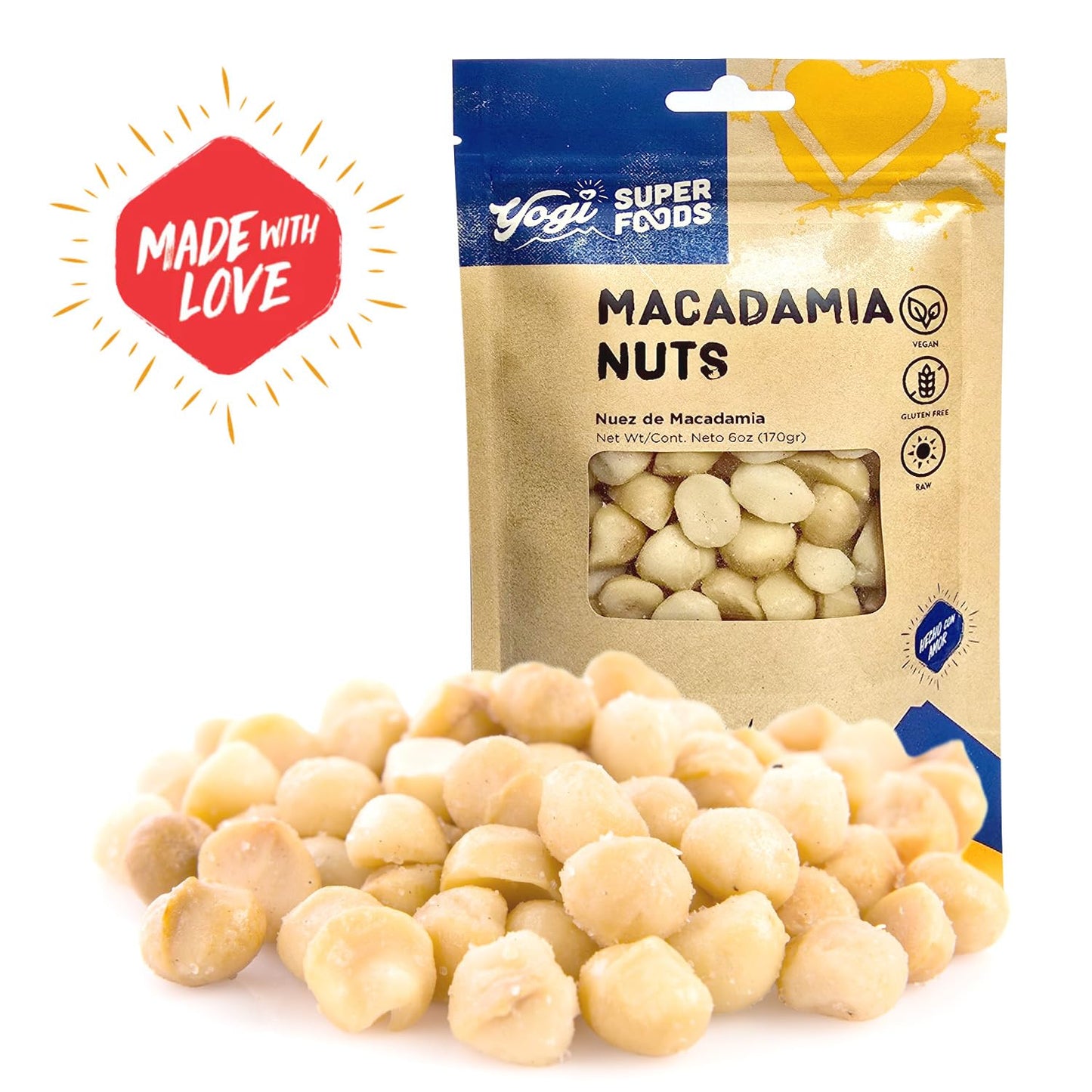 Yogi Super Foods Macadamia Nuts, Raw Nuts, Unsalted Nuts, Keto Macadamia Nuts Unsalted, Raw Macadamia Nuts for Baking, Snacking, Vegan, Keto-Friendly