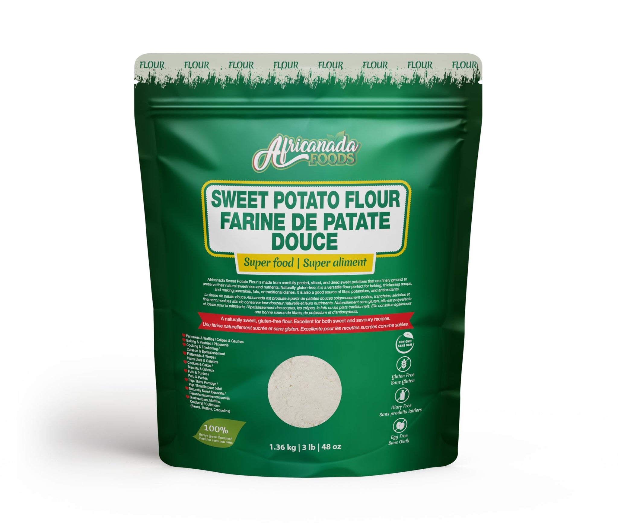 Africanada Sweet Potato Flour 1.36kg | Naturally Gluten-Free Baking Flour | Rich Fiber Superfood for Bread, Pancakes & Smoothies