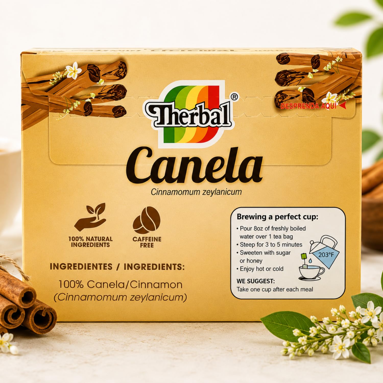 Té de Canela (Cinnamon Tea)25 tea bags - 100% Natural, Vegan - Premium Therbal Brand