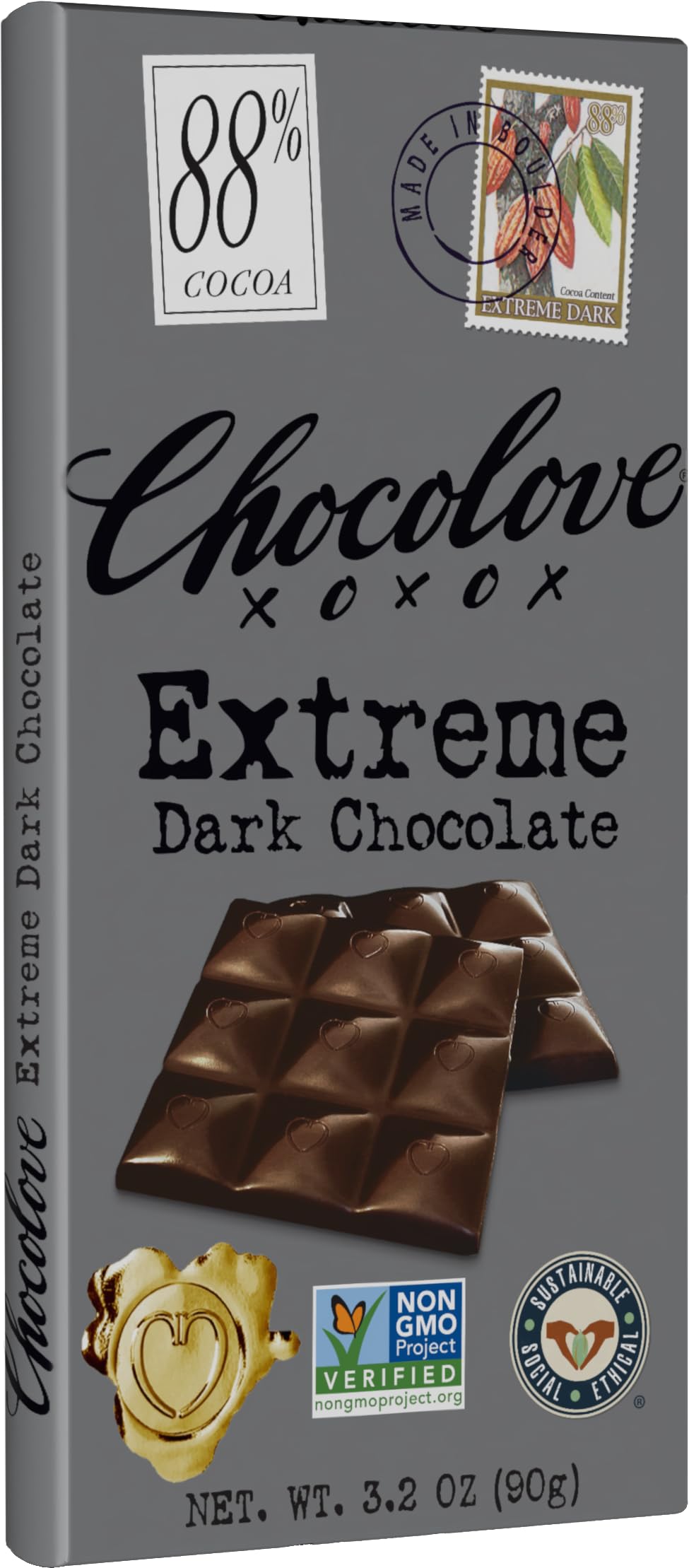 Chocolove, Chocolate Bar Extreme Dark 88%, 3.2 Ounce