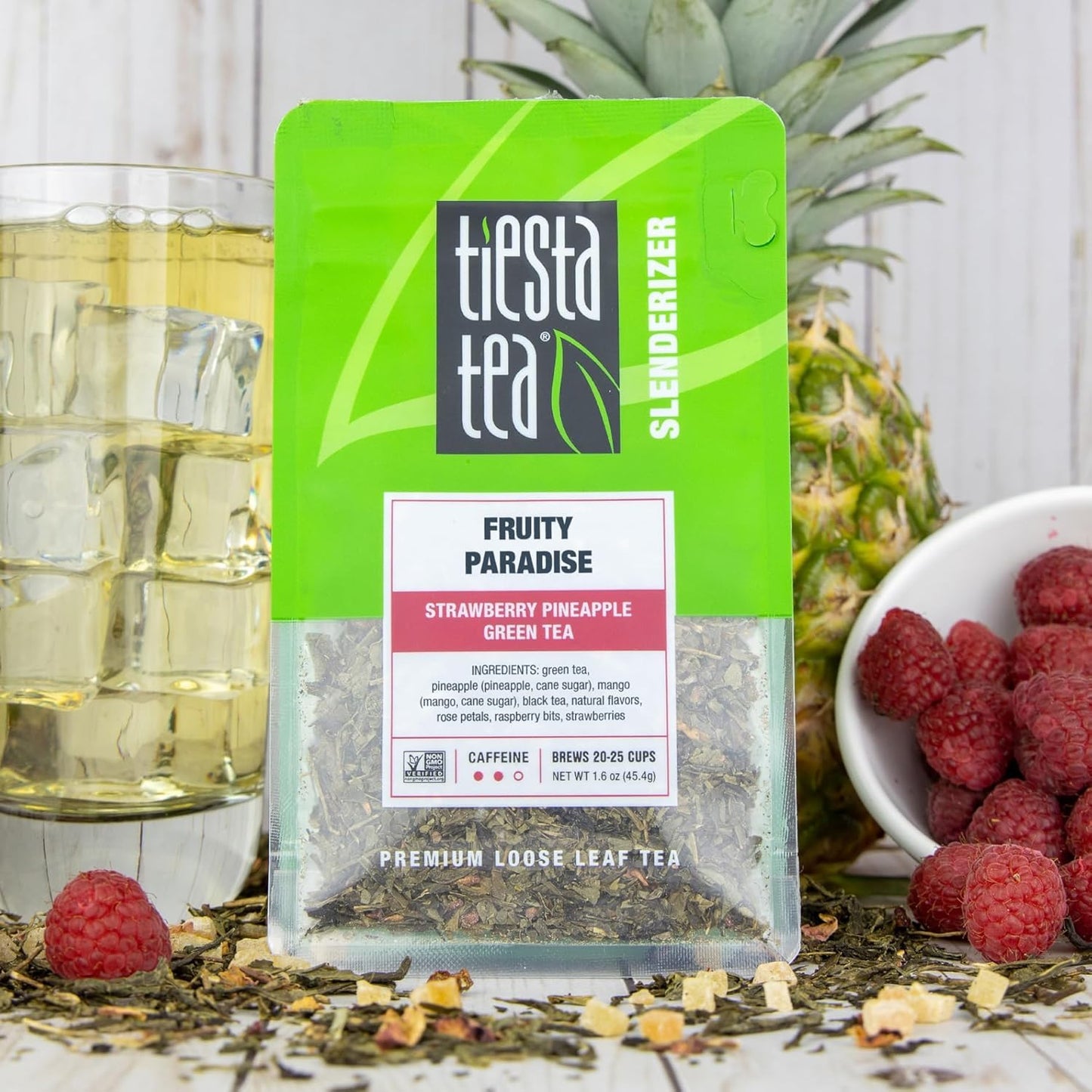 Tiesta Tea - Fruity Paradise, Strawberry Pineapple Green Tea, Premium Loose Leaf Blend, Medium Caffeinated Green, Make Hot or Iced Tea & Brews Up