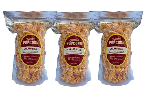 Signature Popcorn - 3-Pack Large Resealable Bags, Chicago Pizza, Gourmet Popcorn Snack, Gluten Free