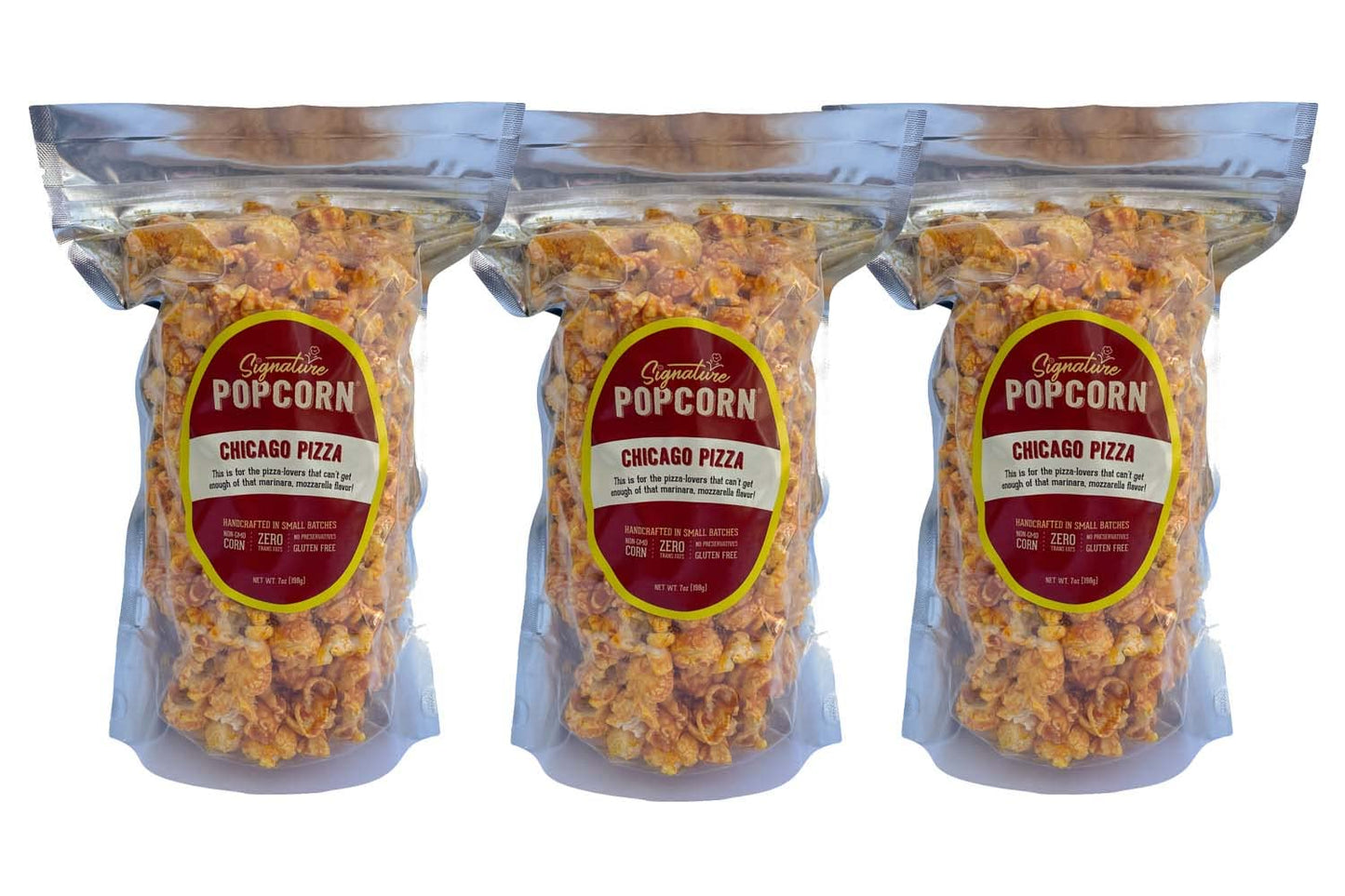 Signature Popcorn - 3-Pack Large Resealable Bags, Chicago Pizza, Gourmet Popcorn Snack, Gluten Free