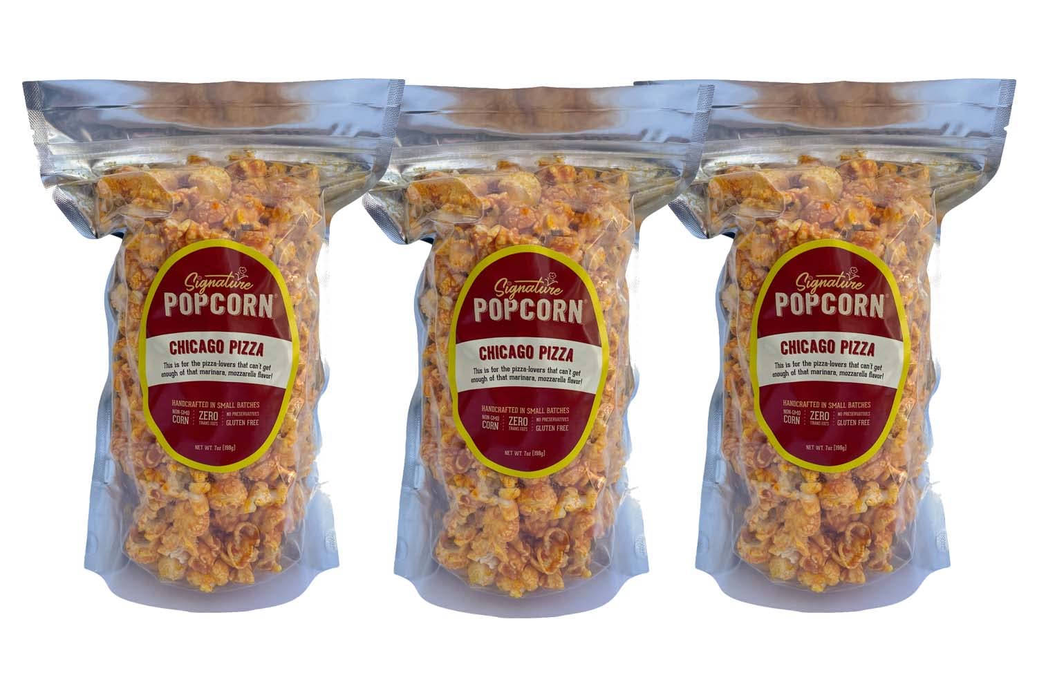 Signature Popcorn - 3-Pack Large Resealable Bags, Chicago Pizza, Gourmet Popcorn Snack, Gluten Free