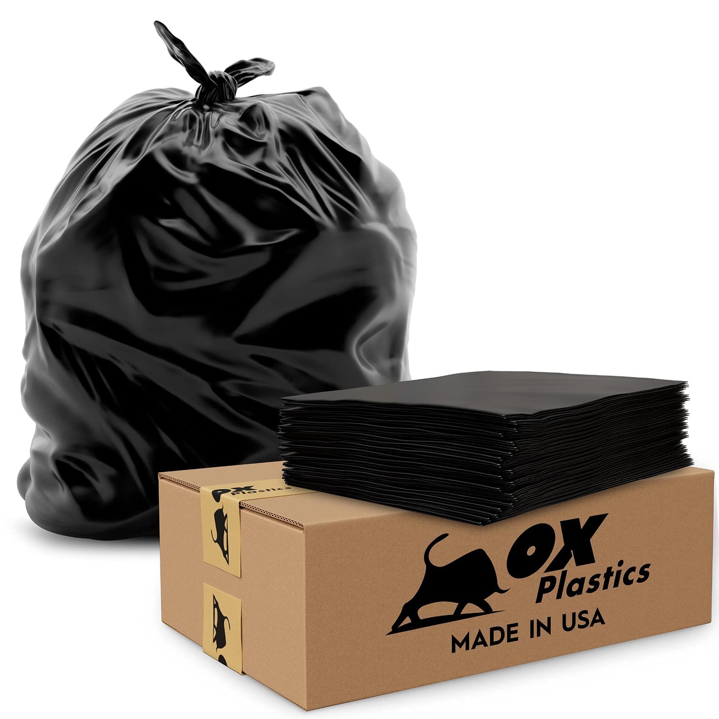 55 Gallon Trash Bags Heavy Duty - Large Black Contractor Bags 36x52" - Industrial, Yard Waste, Lawn & Leaf, Construction Garbage Can Liners - Made in