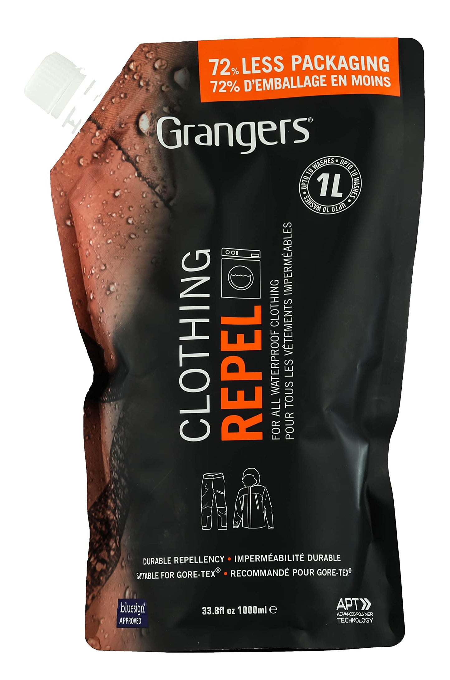 Grangers Clothing Repel Wash-In (1 Liter Refill)| PFC-Free Waterproofing Treatment for GORE-TEX, Rain Jackets & Technical Outerwear | Restores Durable