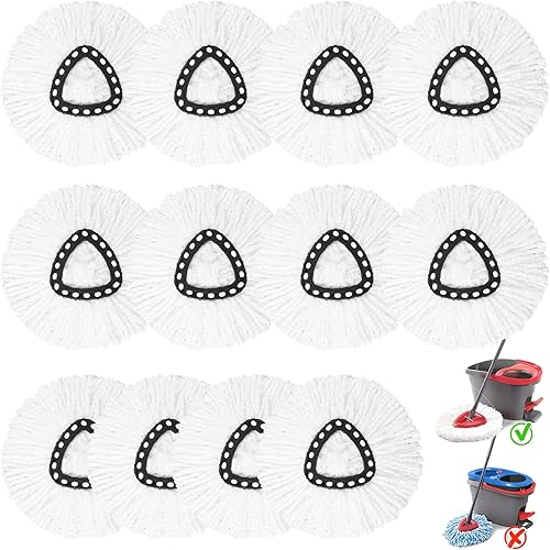 12 Pack Spin Mop Replacement Heads, 100% Microfiber Spin Mop Refill for Easy Wring Compatible with Triangle Spin Mop, 360 Degree Spinning Mop Replace