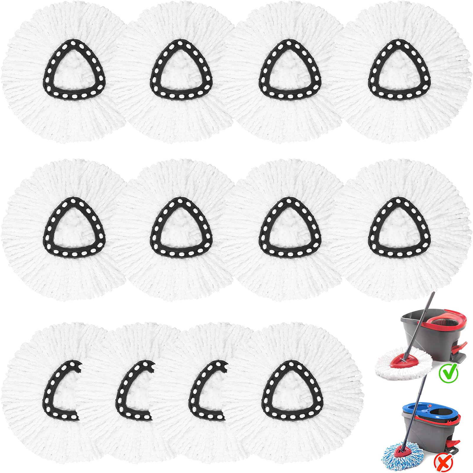 12 Pack Spin Mop Replacement Heads, 100% Microfiber Spin Mop Refill for Easy Wring Compatible with Triangle Spin Mop, 360 Degree Spinning Mop Replace