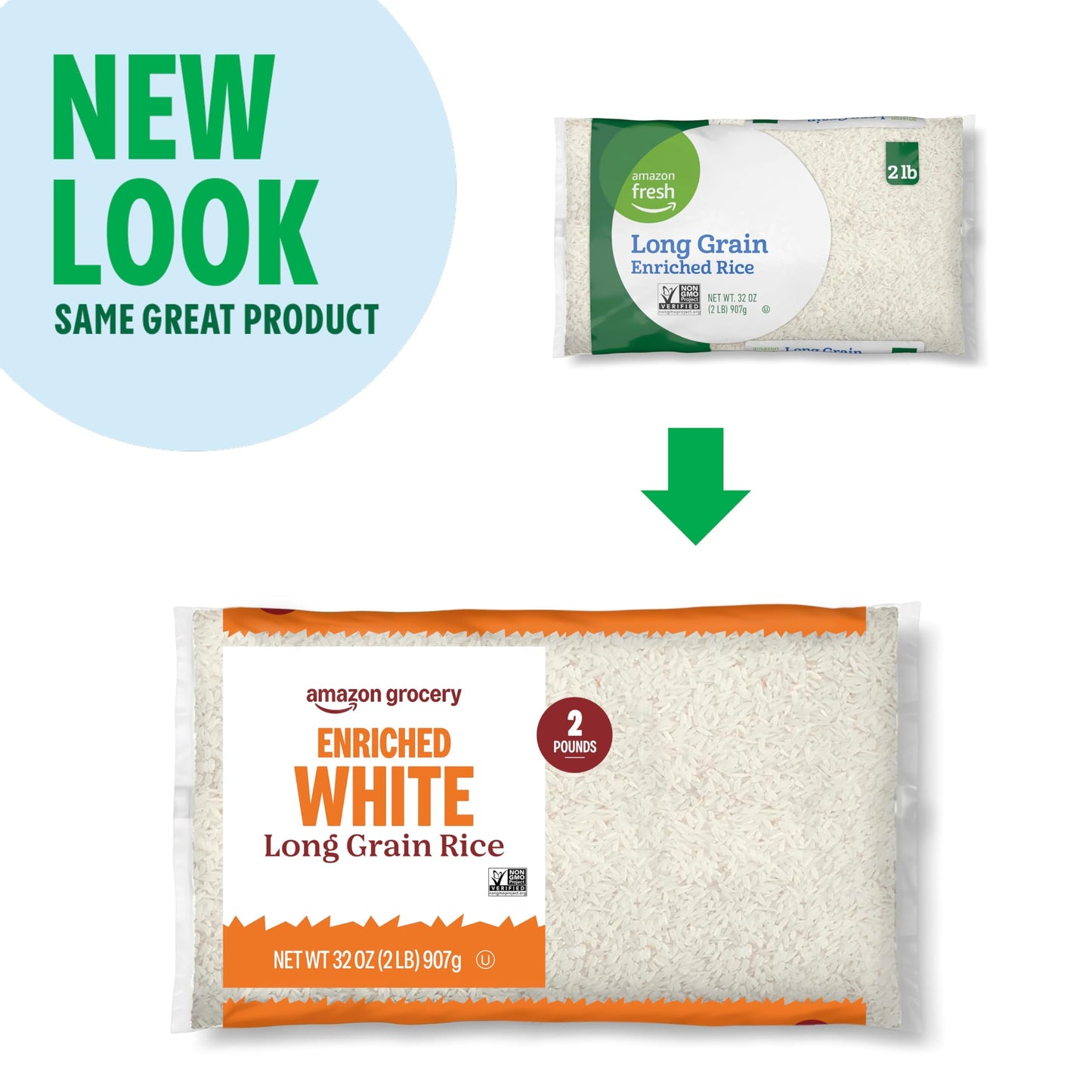 Amazon Grocery, Enriched White Long Grain Rice, 2 Lb