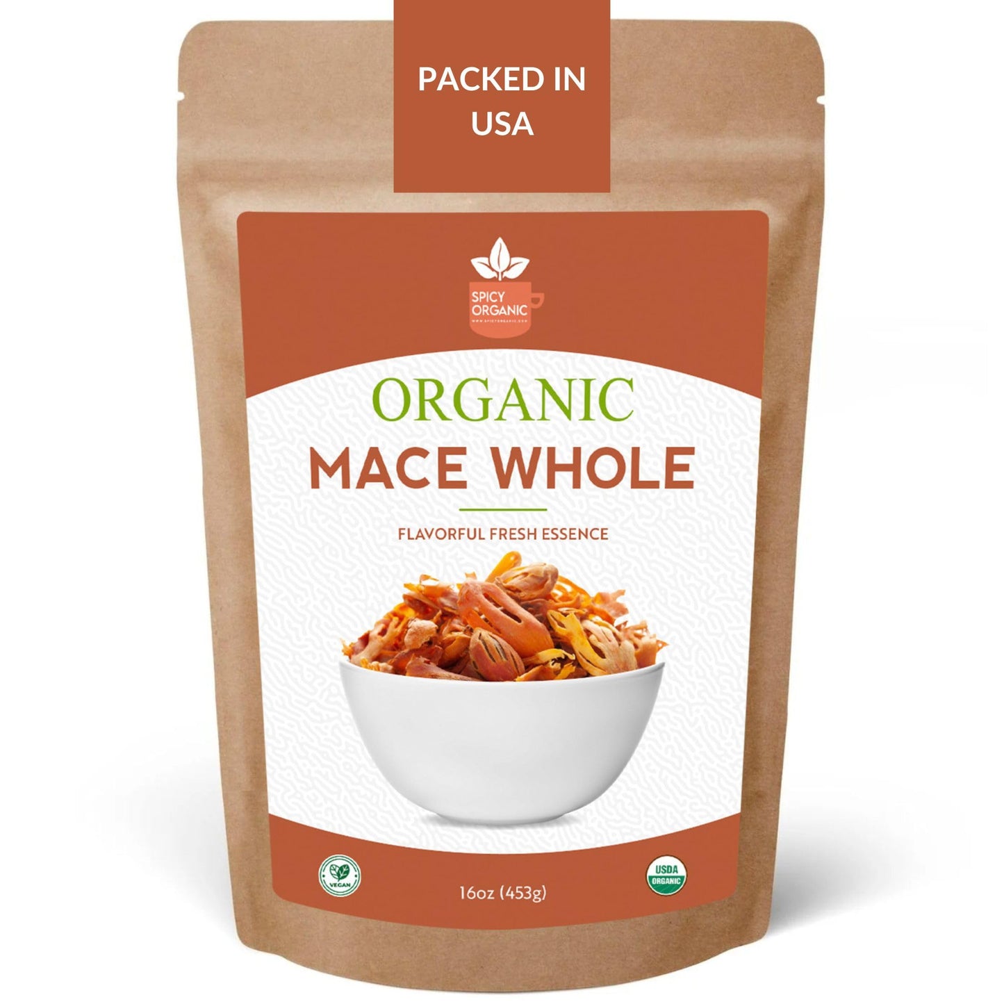 SPICY ORGANIC Mace Whole (Javantri) - 16 oz (454 g), USDA Certified Organic Mace Spice, 100% Raw, Non-GMO, Vegan, Gluten-Free - Enhance Dishes