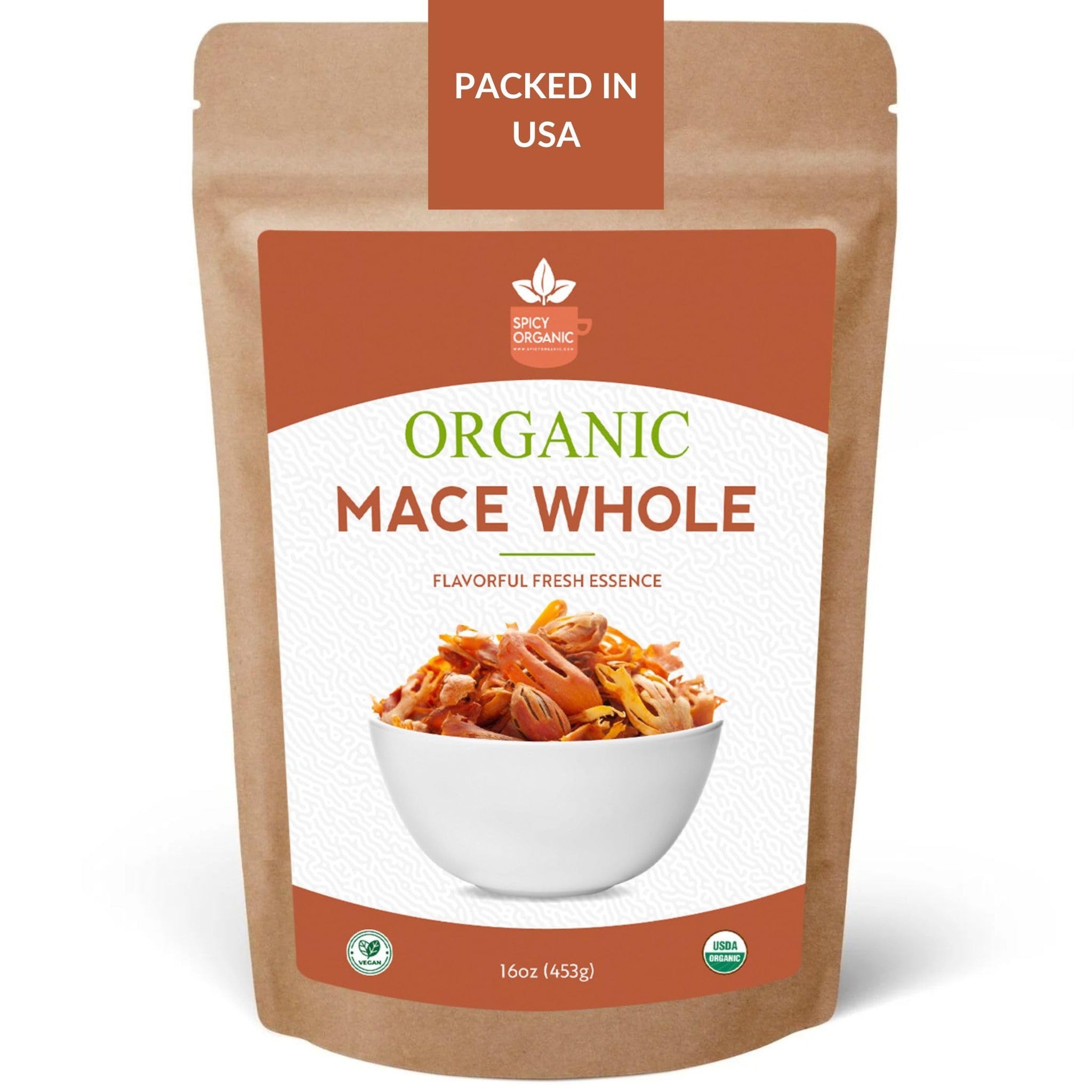 SPICY ORGANIC Mace Whole (Javantri) - 16 oz (454 g), USDA Certified Organic Mace Spice, 100% Raw, Non-GMO, Vegan, Gluten-Free - Enhance Dishes