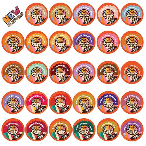 Crazy Cups Flavored Coffee Pods Variety Pack, Medium Roast, Single Serve in Recyclable for Keurig K cups Machines, 50 Count
