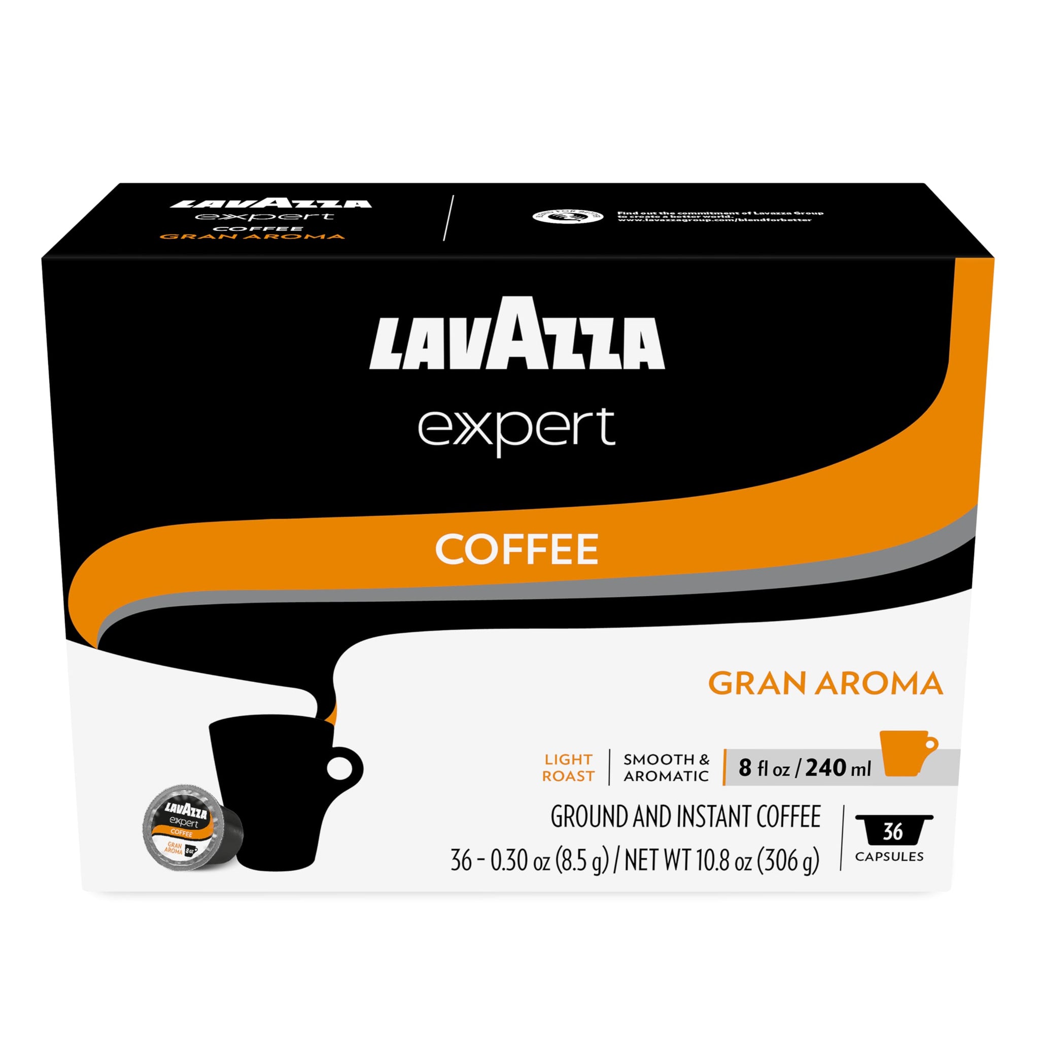 Lavazza Expert Gran Aroma Coffee Capsules, Light Roast, 100% Arabica, Compatible with Lavazza Classy Plus Machine (72 Capsules)