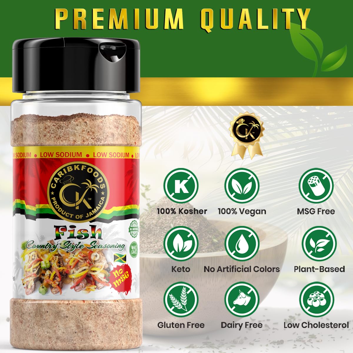 Caribbean Kitchen Fish Seasoning (4 Oz) -100% All Natural Premium Ingredients | Healthy Premium Spice Blend for All Foods - Kosher, Low Sodium