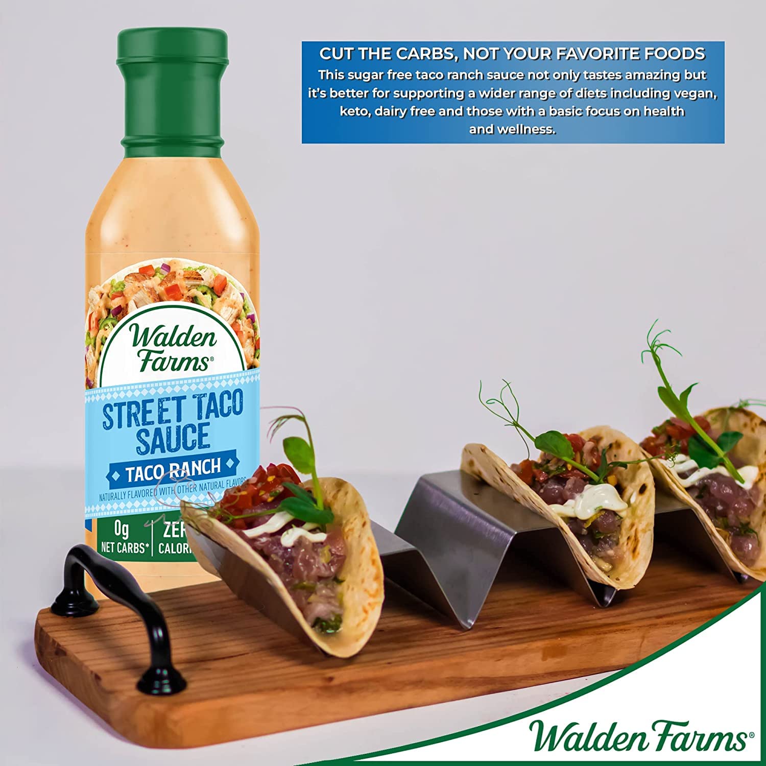 Walden Farms Street Taco Sauce Taco Ranch - Calorie-Free, Gluten-Free, Low Carb, Keto-Friendly, Sugar-Free, Spicy Taco Ranch Flavor, (12 oz Bottle x