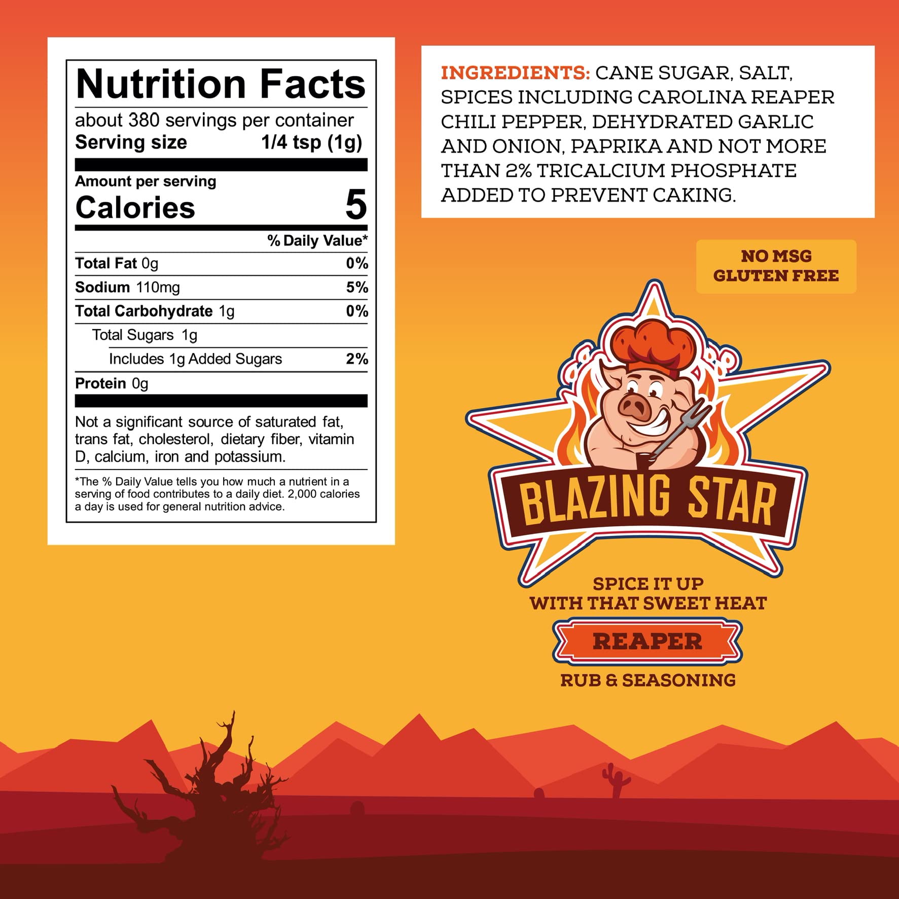 Blazing Star Reaper Rub - Balanced Sweet Heat Seasoning with Carolina Reaper Peppers - Perfect BBQ Rub for Ribs, Wings, Chicken, Pork, and Even Fruit