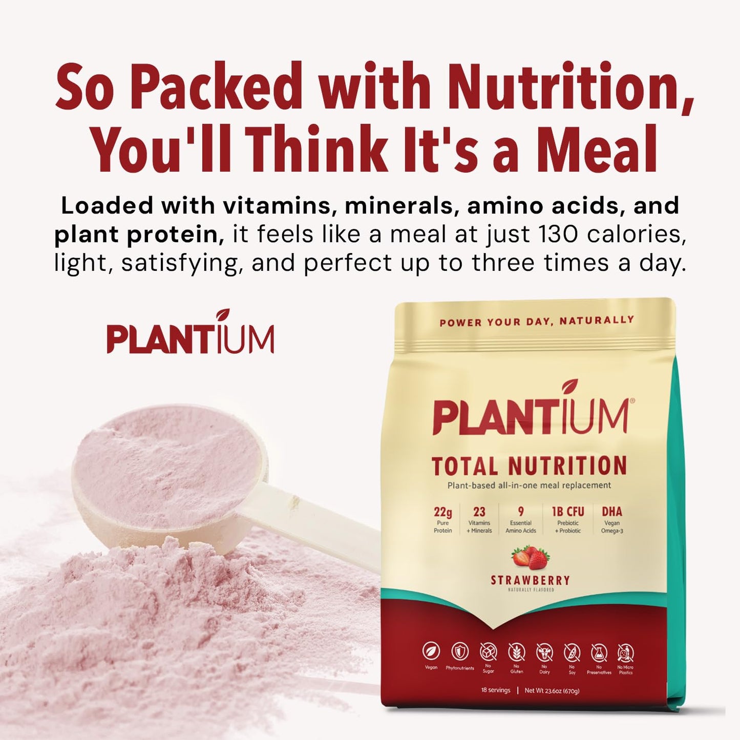 AMAXI Plantium Total Nutrition, Premium All-in-One Meal Replacement Shake, Plant-Based Protein Powder with Vitamins, Minerals & Probiotics, 22g