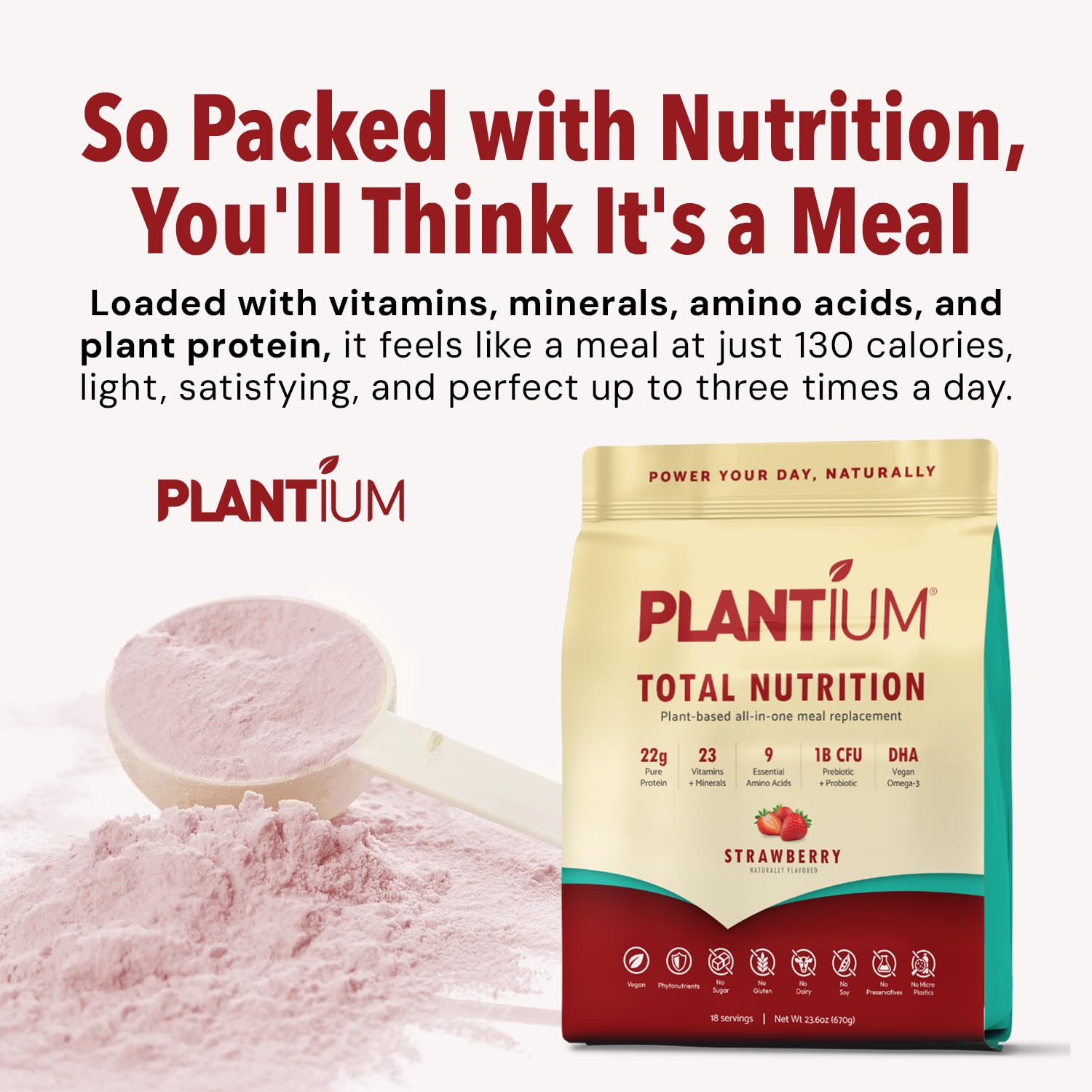 AMAXI Plantium Total Nutrition, Premium All-in-One Meal Replacement Shake, Plant-Based Protein Powder with Vitamins, Minerals & Probiotics, 22g