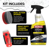 Weiman Heavy Duty Stove and Oven Cleaner 3 Piece Total Clean Kit, For Baked on Grease, Grime, Carbonized Food, Includes Foaming Cleaner (24oz)
