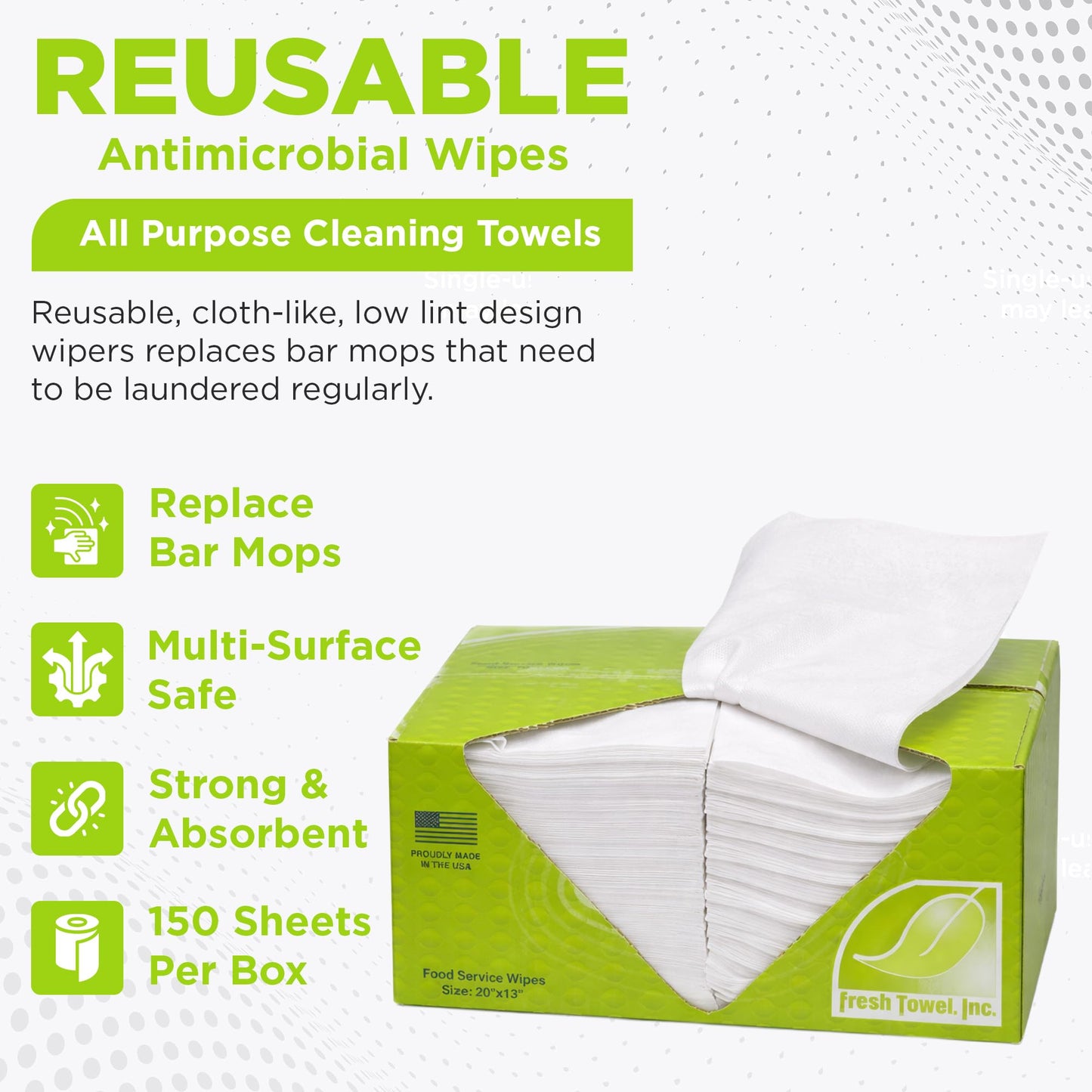 Fresh Towel Foodservice Reusable Paper Towels - 1/4 Fold, 13 x 20 inches - (1 Case of 150) All Purpose Cleaning Towels (White)