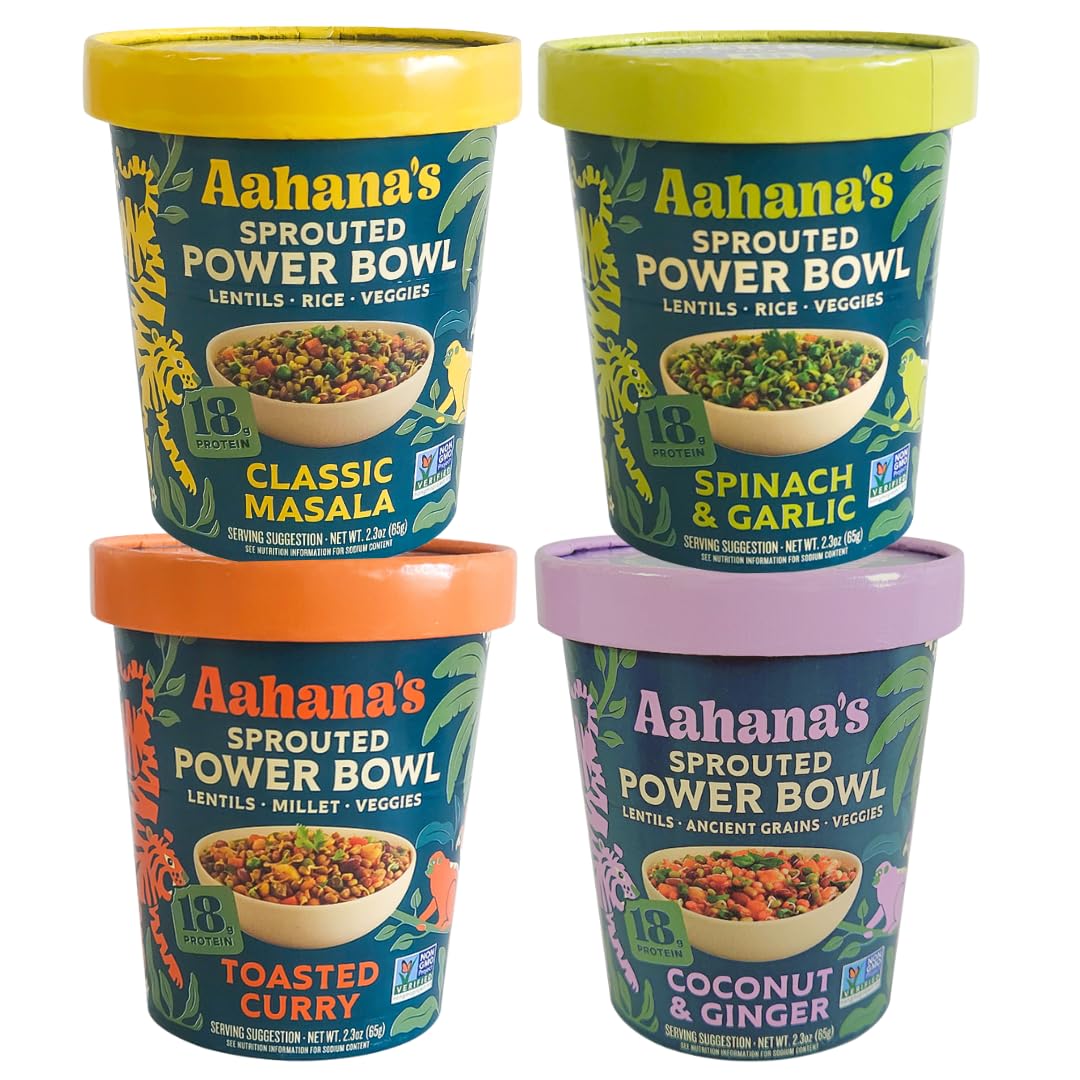 Aahana's Sprouted Power Bowls | 18g High Protein, High Fiber | Instant Lentils, Vegan, Gluten Free, Ready Meals | Indian Vegetarian Meal | No