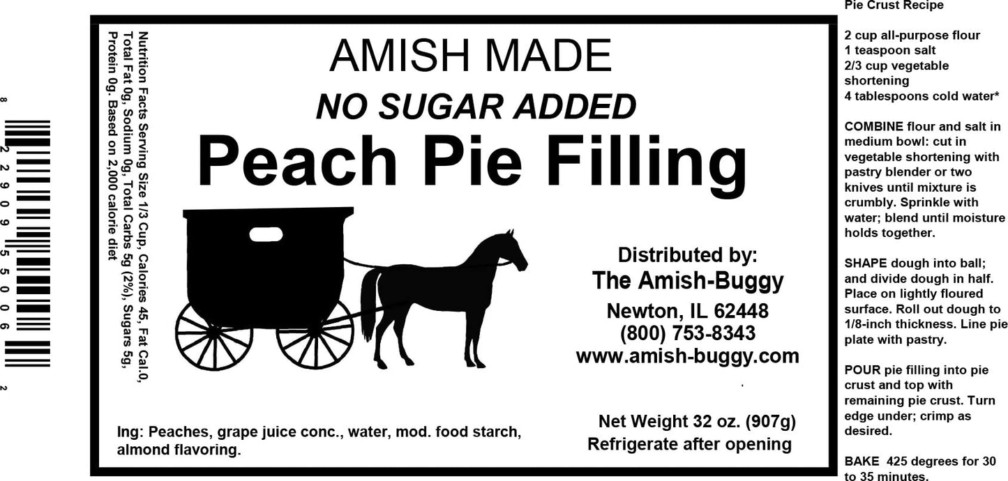 Amish Pie Filling No Sugar Added Peach- TWO 32 Oz Jars