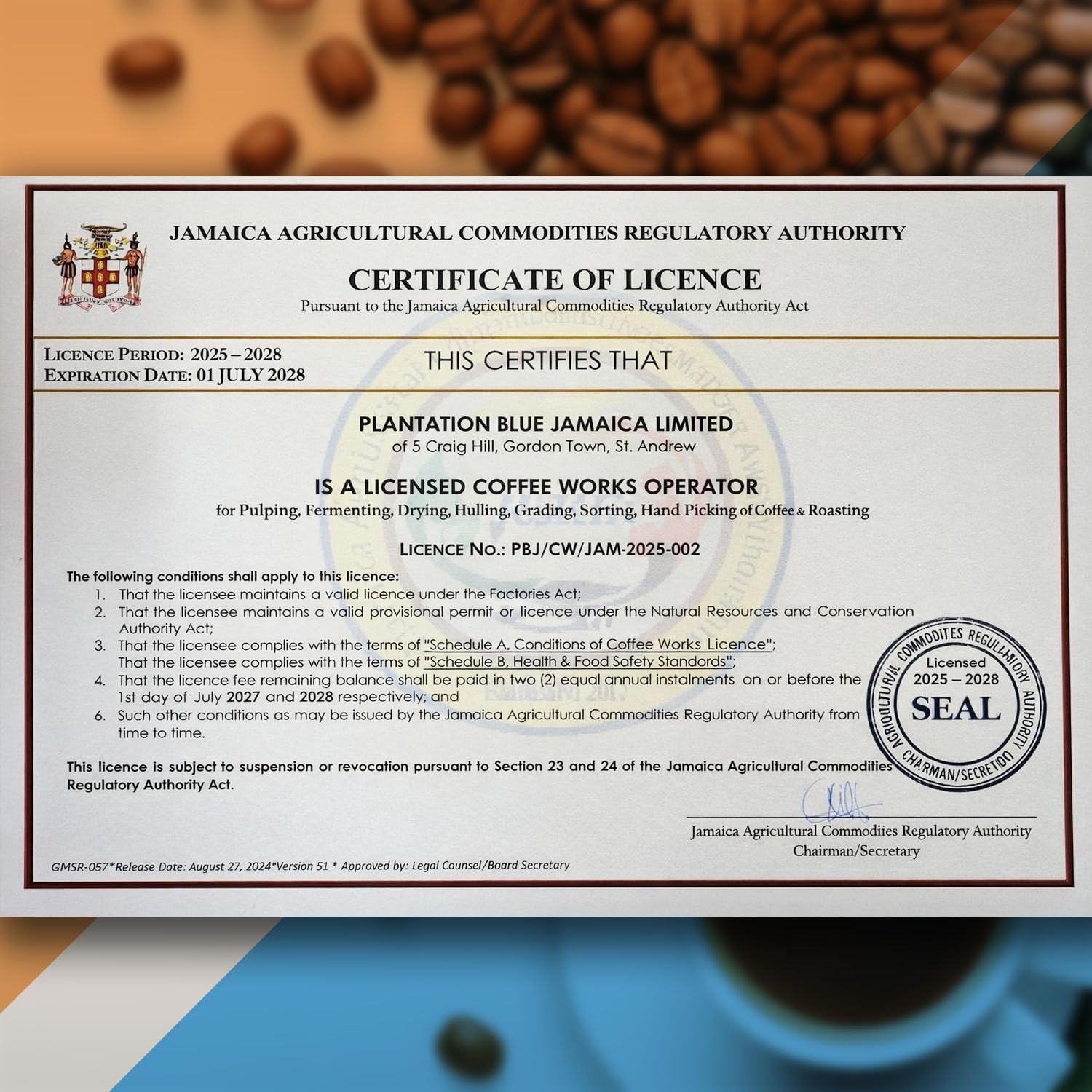 Plantation Blue 100% Blue Mountain Coffee Medium Roast Whole Beans from Jamaica (8oz)