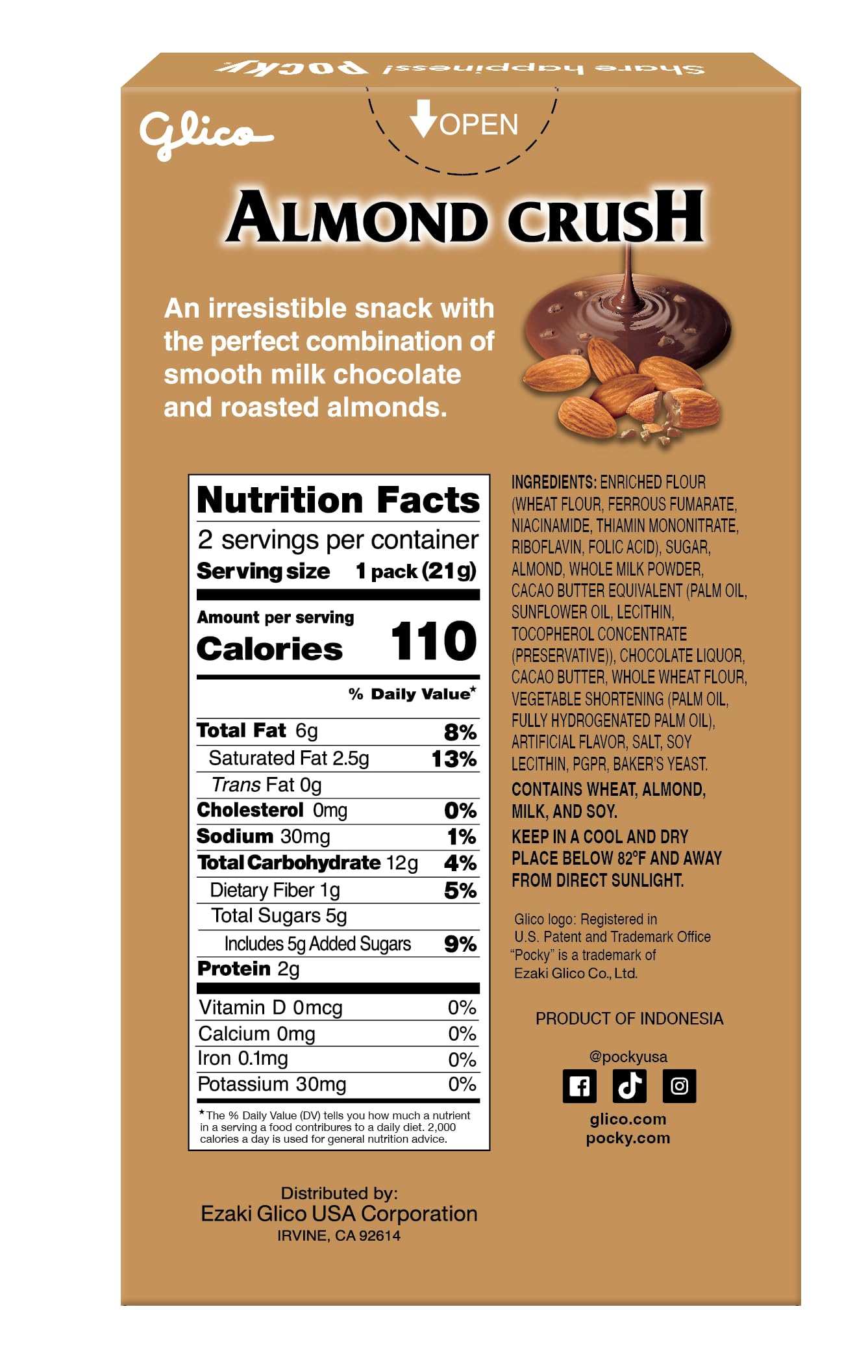 Pocky Almond Crush Biscuit Sticks - Chocolate Cream Covered with Real Almonds - (Pack of 10 boxes, 1.45 oz/each)
