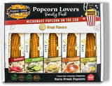 Poppin’ Cobs - Microwave Popcorn Flavor Variety Pack - Movie Night Gift Box 5 flavors in each package: White Cheddar, Salted Caramel, Buttery Garlic