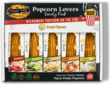 Poppin’ Cobs - Microwave Popcorn Flavor Variety Pack - Movie Night Gift Box 5 flavors in each package: White Cheddar, Salted Caramel, Buttery Garlic