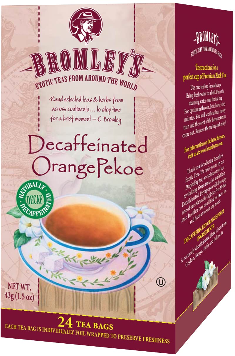 Bromley's Decaffeinated Orange Pekoe Black Tea, 24 Count (Pack of 6)
