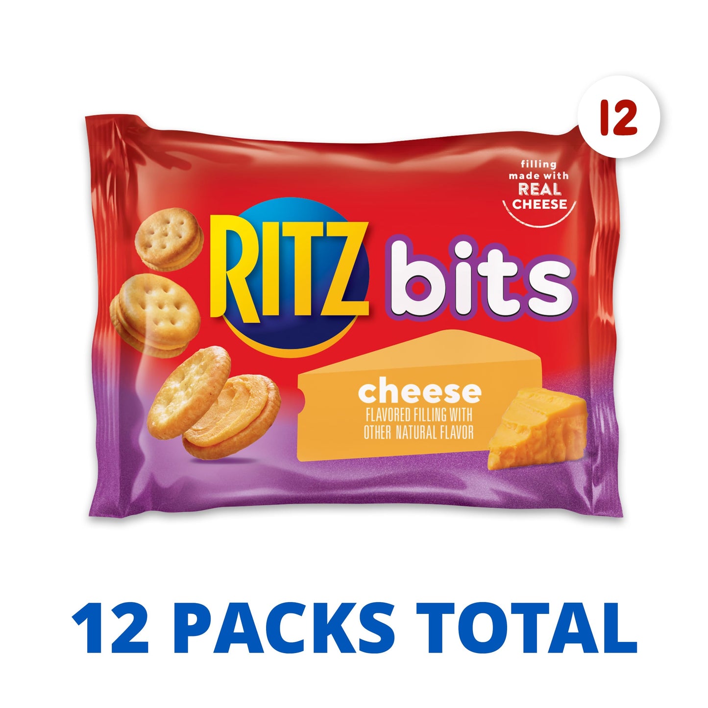 RITZ Bits Cheese Sandwich Crackers, Lunch Snacks, 12 Snack Packs