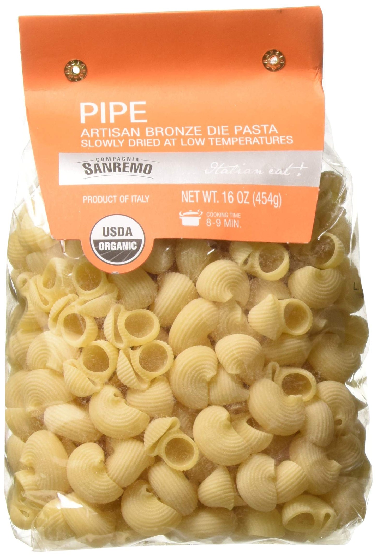 Compagnia Sanremo Italian Organic Pipe Pasta - 100% Durum Wheat Semolina Pipe - 16 Ounce (Pack Of 4) - Product Of Italy