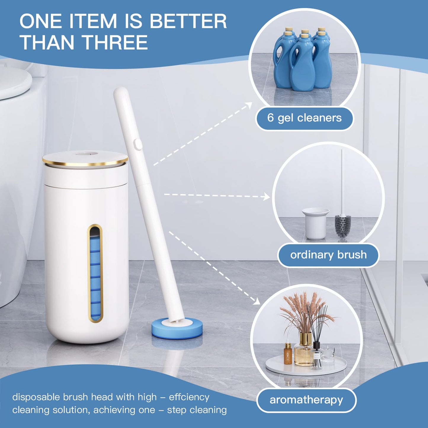 VegStow Disposable Toilet Brush with 32 Refill Heads and Holder- Clean Brush Starter Kit with 1 Toilet Wand, 1 Storage Caddy and 1 Fragrant Tablet (1