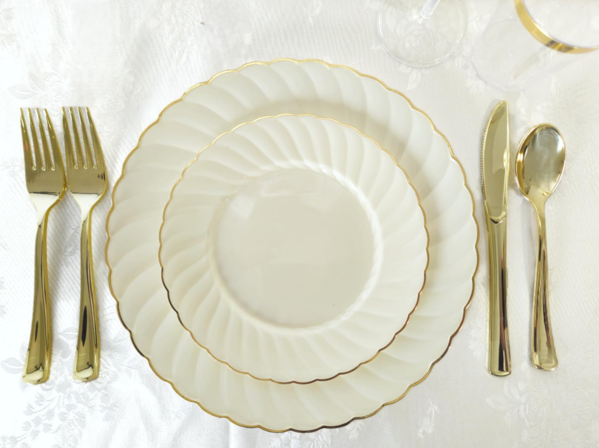 OCCASIONS 50 Piece Disposable Plastic Plates Set for 25 Guests - Heavy Duty 10.25" Dinner & 7.5" Dessert Plates, Elegant Party Plates for Wedding