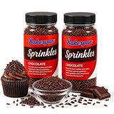Bakerpan Chocolate Sprinkles for Cake Decorating - 2 Bottles of 4.3 Ounces Chocolate Jimmies Sprinkles for Ice Cream, Baking, Cupcakes, Cookies (Made
