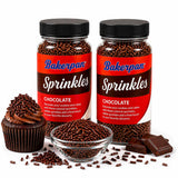 Bakerpan Chocolate Sprinkles for Cake Decorating - 2 Bottles of 4.3 Ounces Chocolate Jimmies Sprinkles for Ice Cream, Baking, Cupcakes, Cookies (Made