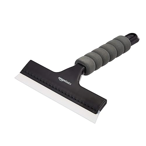 Amazon Basics All-Purpose Window Squeegee with Handle for Car Windshield, Shower, Glass, Mirror Cleaning, Silicone Rubber Blade, Streak-Free Results