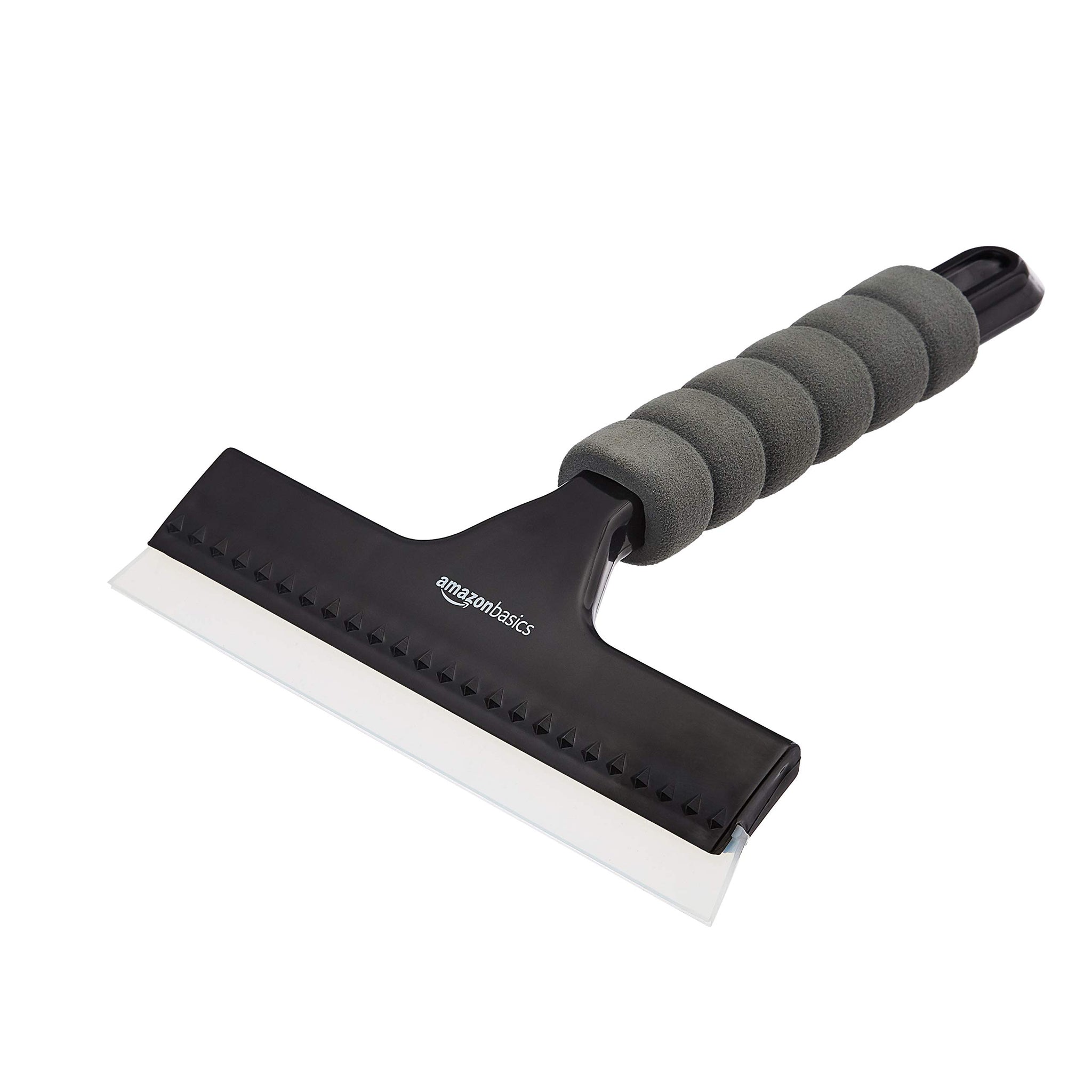 Amazon Basics All-Purpose Window Squeegee with Handle for Car Windshield, Shower, Glass, Mirror Cleaning, Silicone Rubber Blade, Streak-Free Results