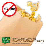 Kraft Brown Sandwich Bags (400 Pack) - Microwavable Unbleached Natural Kraft Paper Bags - Food Grade Grease Resistant Bags for Pastries, Cookies