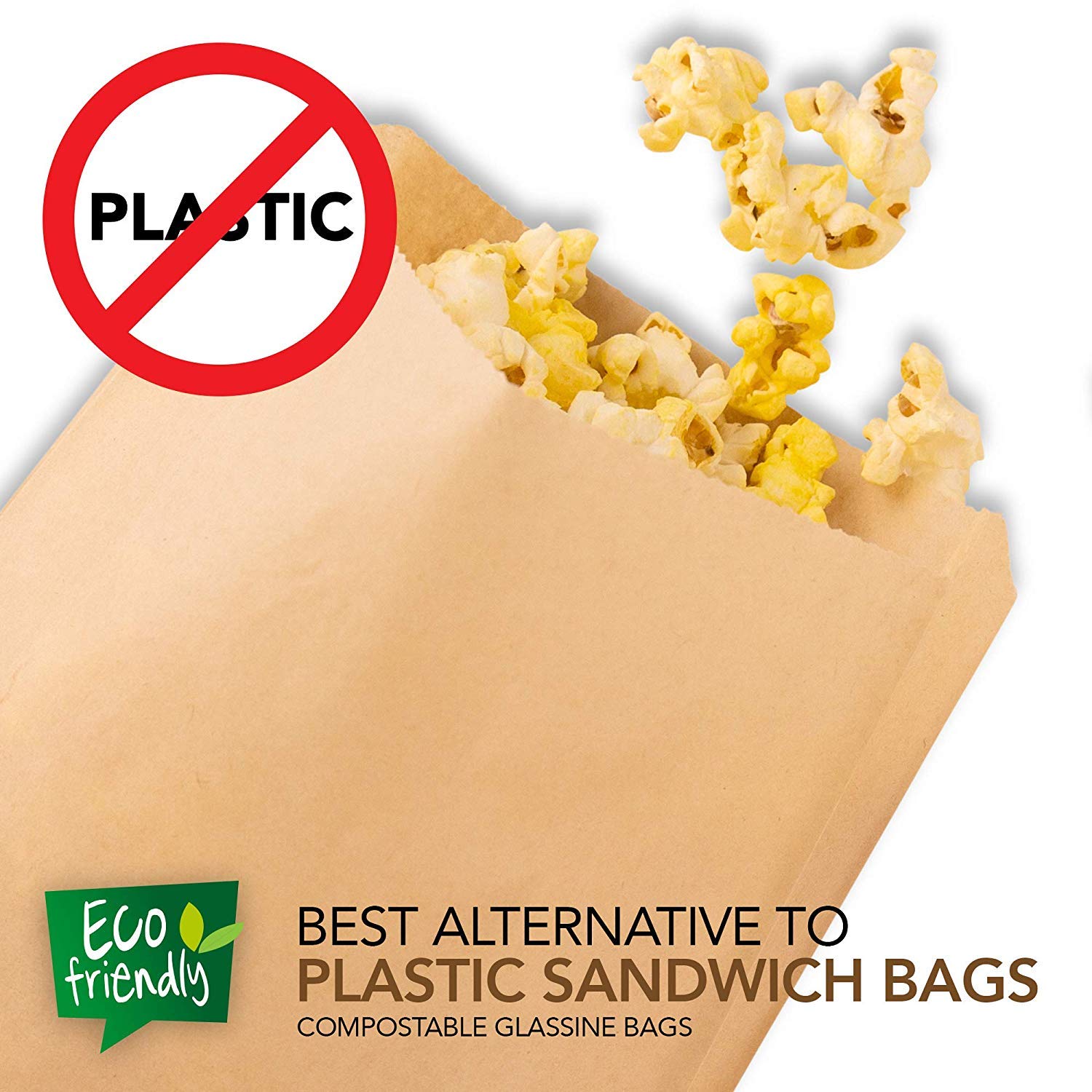 Kraft Brown Sandwich Bags (400 Pack) - Microwavable Unbleached Natural Kraft Paper Bags - Food Grade Grease Resistant Bags for Pastries, Cookies
